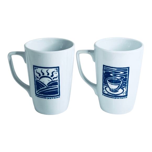 VTG Sunrise Sunset COFFEE CUPS Set 2 Caffe Porcelain Poland Blue White Dietrich - Picture 2 of 7